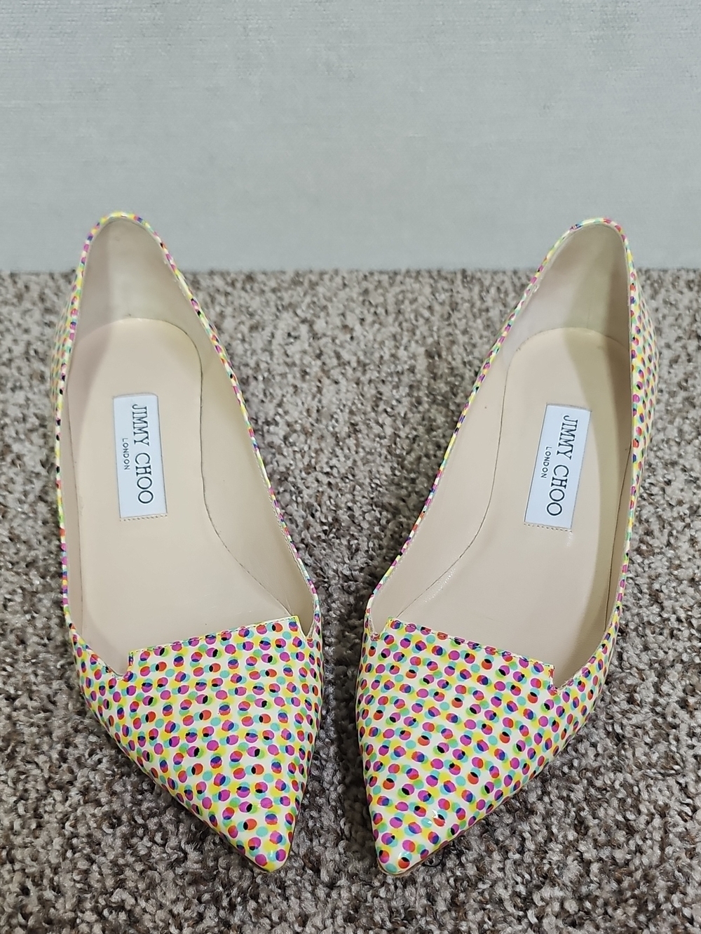 JIMMY CHOO MULTI-COLOR POLKA DOT KITTEN HEEL PATENT PUMPS BFPM-08-189